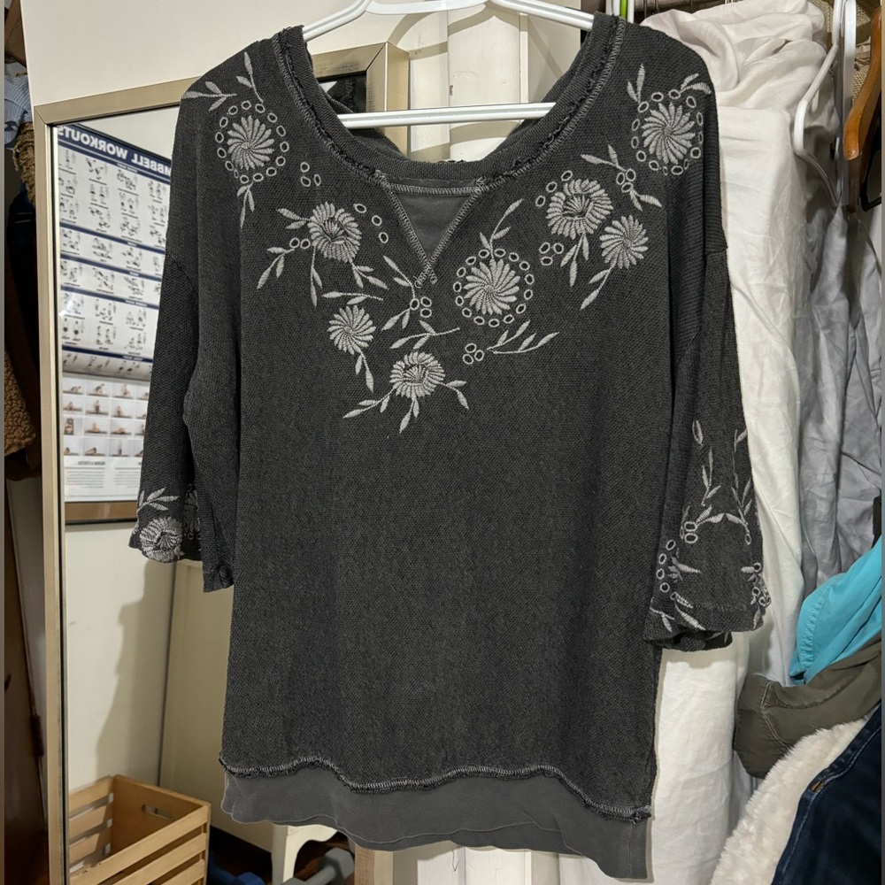 Free People Flowy Floral Embroidered Top